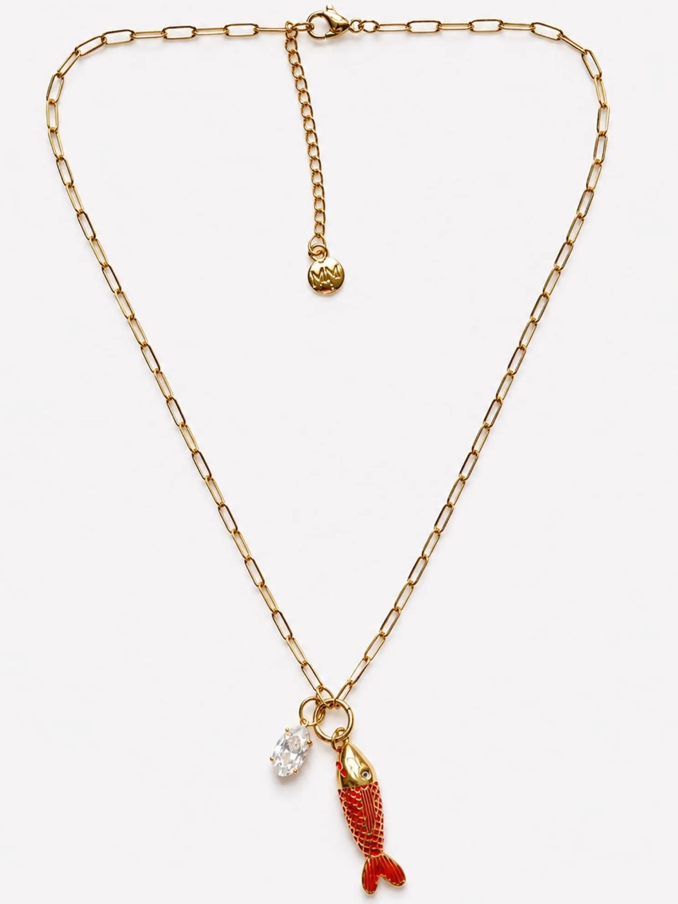 New Mayamar 24kt Gold Plated Necklace With Red Fish Charm And Crystal Pendant